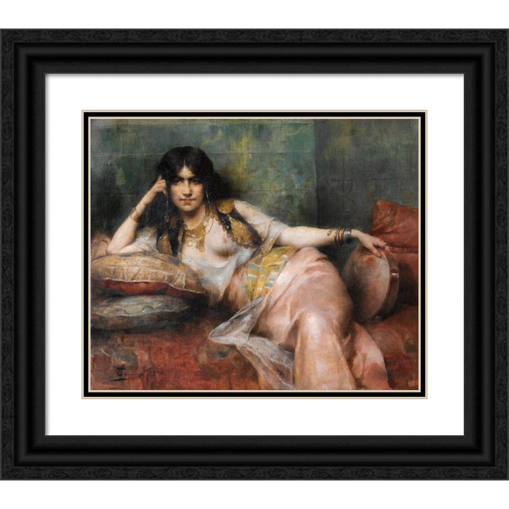 ArtDirect Henri Adrien Tanoux 23x20 Black Ornate Framed and Double Matted Museum Art Print Titled: Odalisque with Tambourine (1914)
