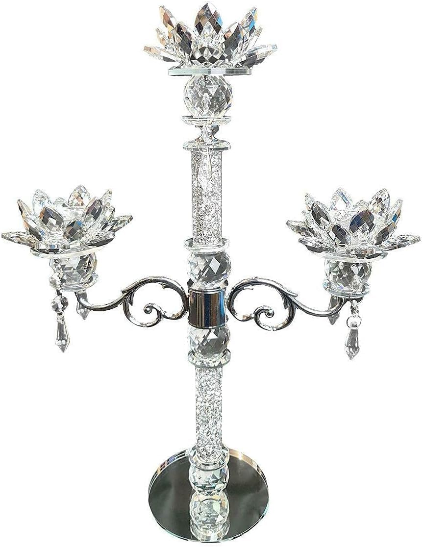 Jayogla Silver. Crystal Glass Lotus Tealight Holders, 35Cm, Tier, Diamond Crushed, Hanging Petals, Set Of (, 35Cm)