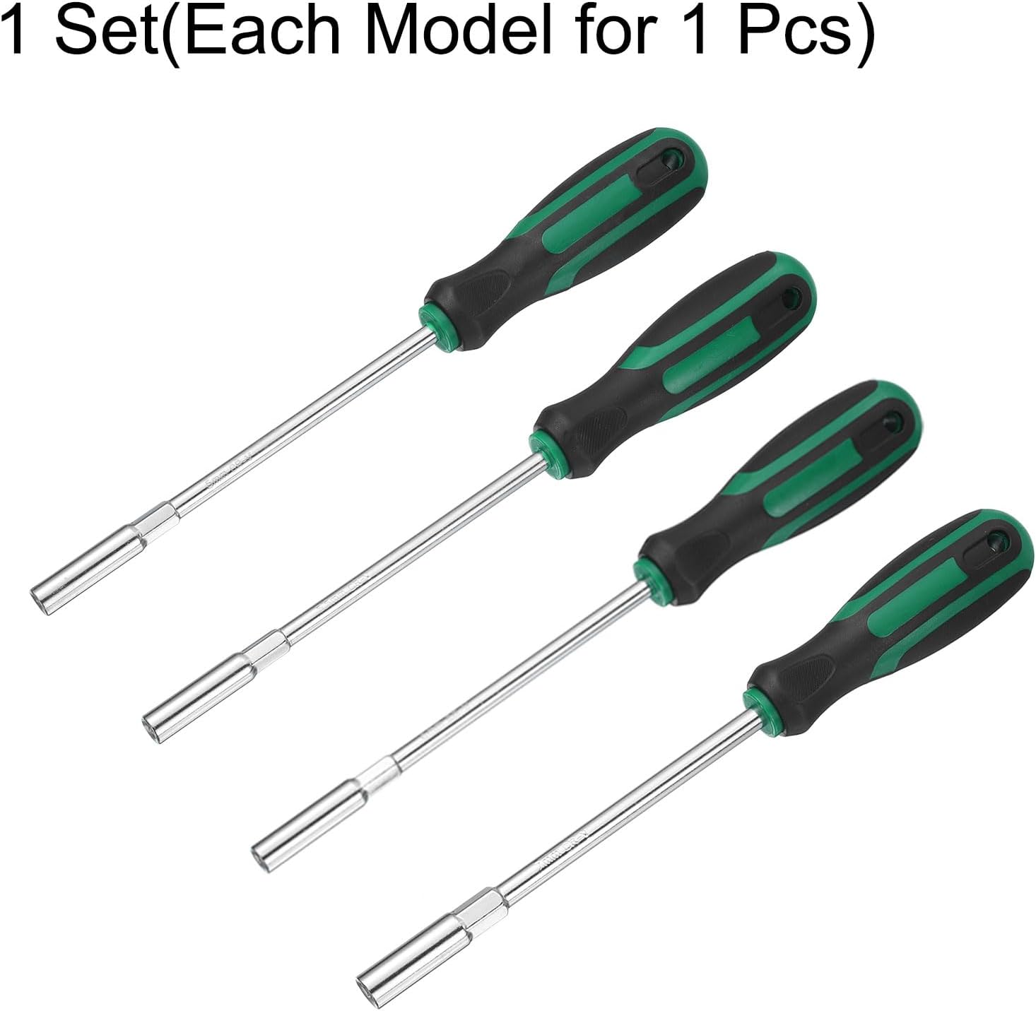 HARFINGTON 4pcs Metric Nut Driver 5mm 5.5mm 6mm 7mm Dia 150mm Round Shank CR-V 6 Point Hex Hexagon Socket Wrench Screwdriver with Non-Slip Handle for Tightening and Loosening Fasteners