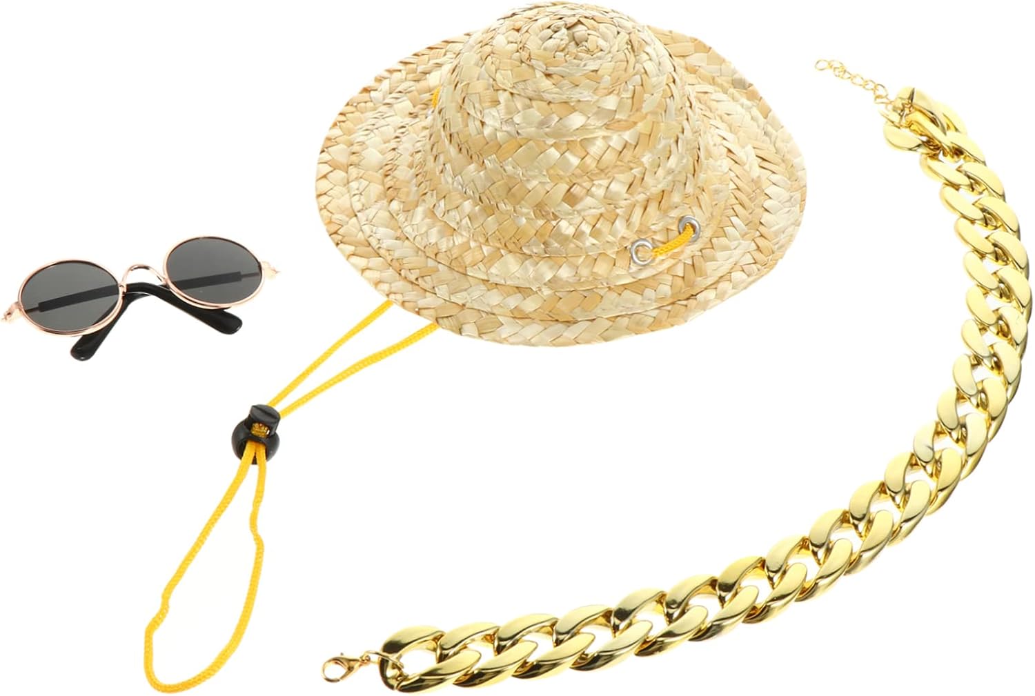 Dog and Cat Fashion Sun Hat Set Sunglasses and Necklace Stylish Pet Accessory