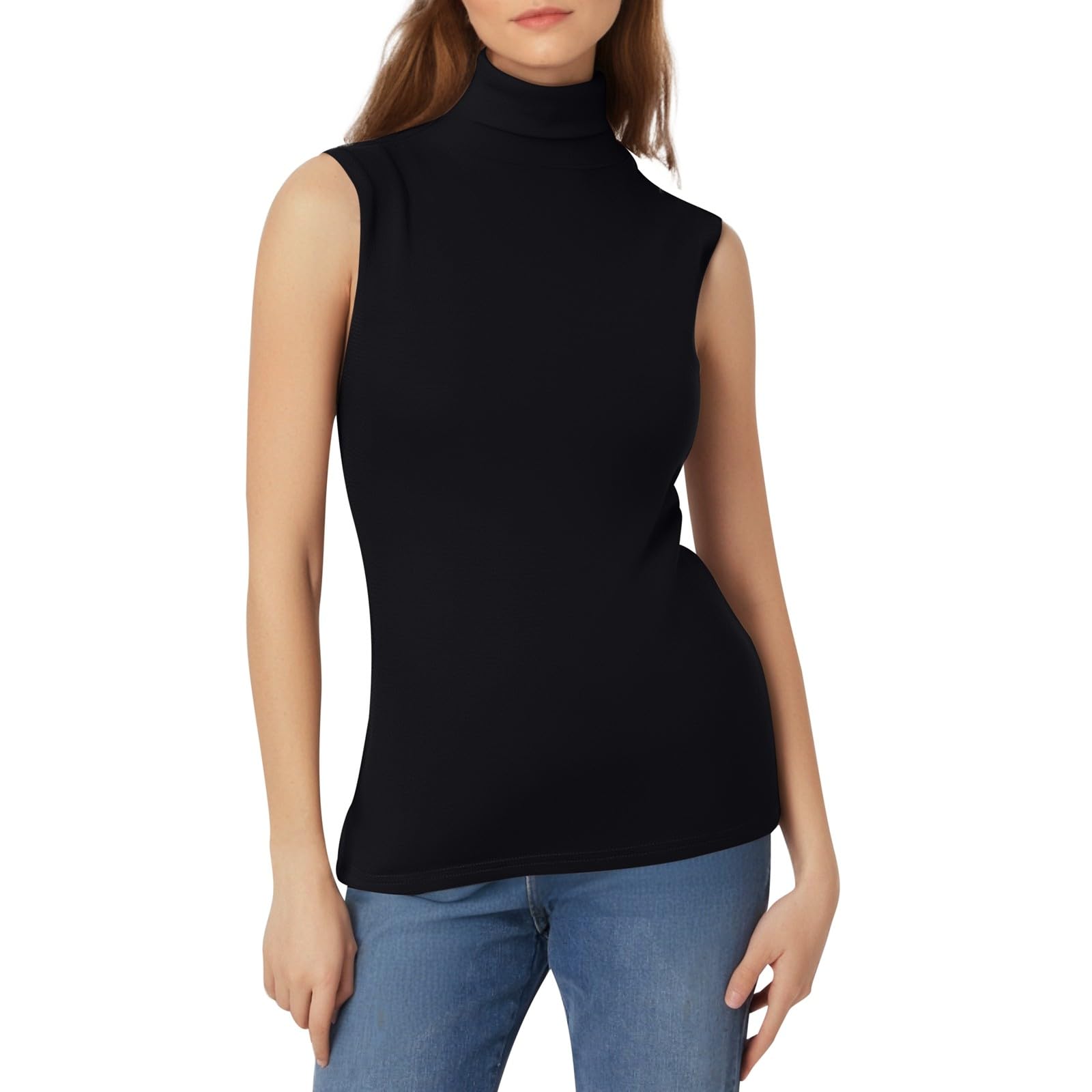 Womens Mock Turtleneck Long Sleeve Sleeveless Tops Stretch Fitted Underwear Layer Tee Shirts Tops Active Tops