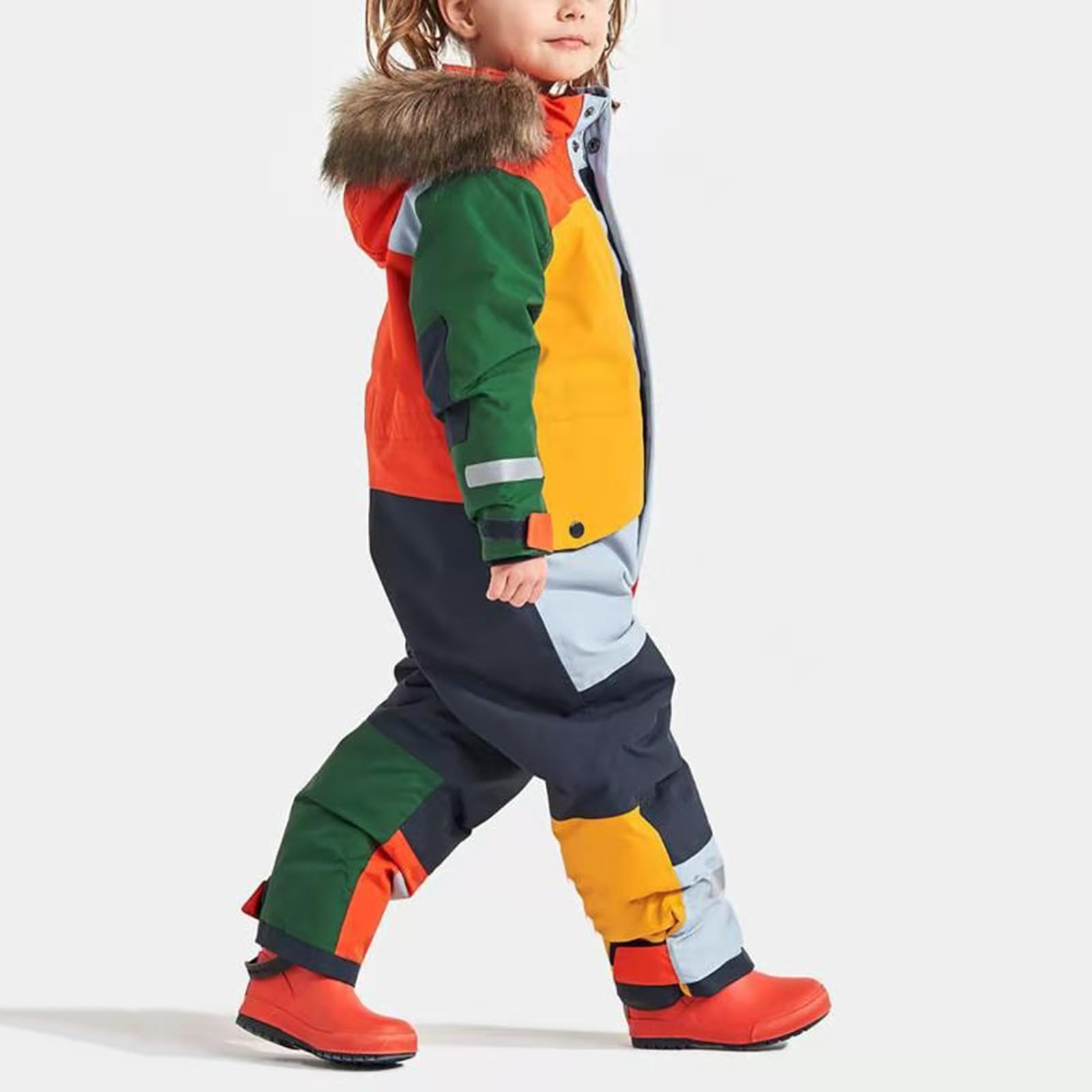 Traje de nieve para niños con forro, traje de esquí unisex, chaqueta de plumón, traje de invierno, mono cálido, ropa de invierno con piel sintética, mono de esquí grueso y suave