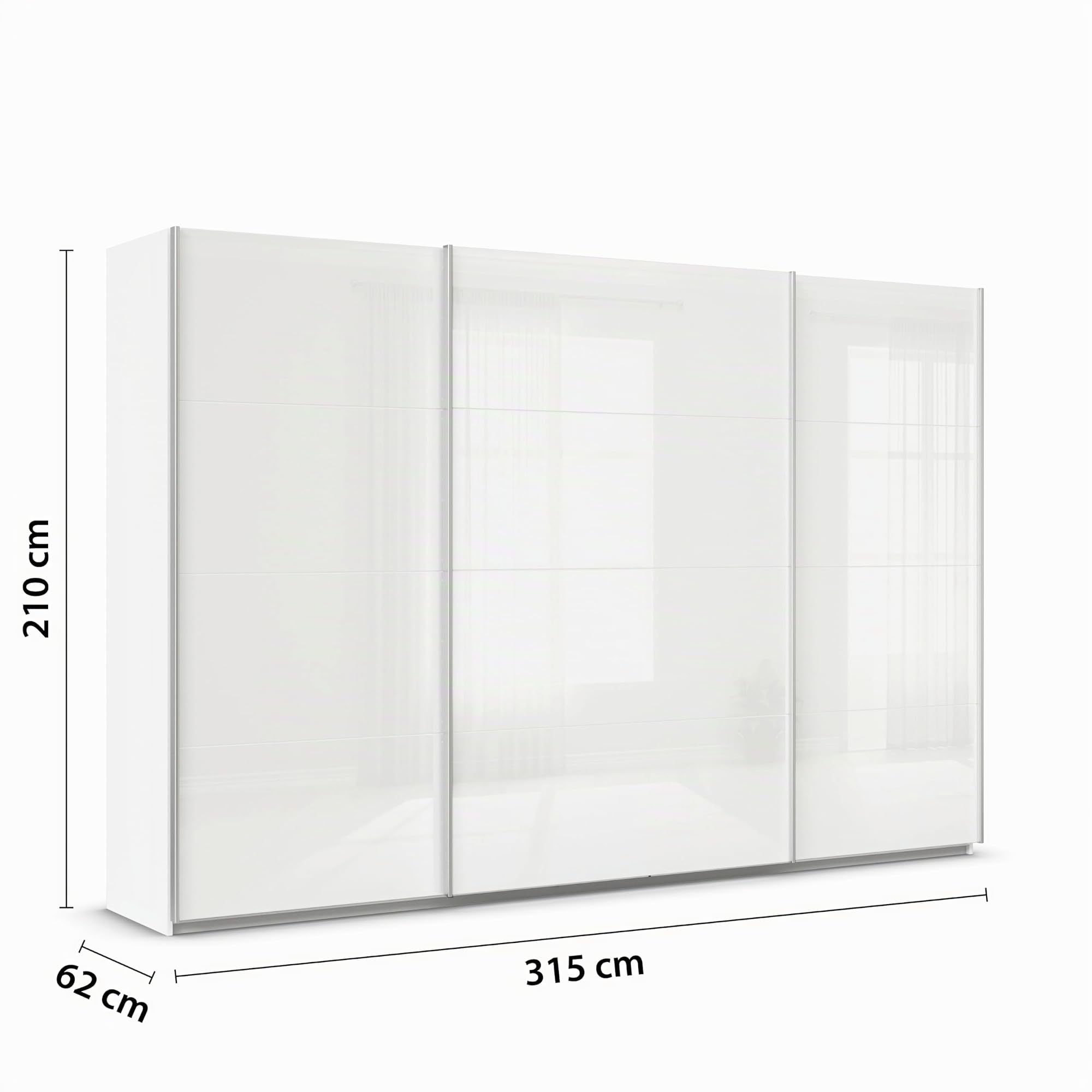Rauch Möbel QUADRA, Schwebetürenschrank, Weiß/Glas Weiß, Breite 315 cm