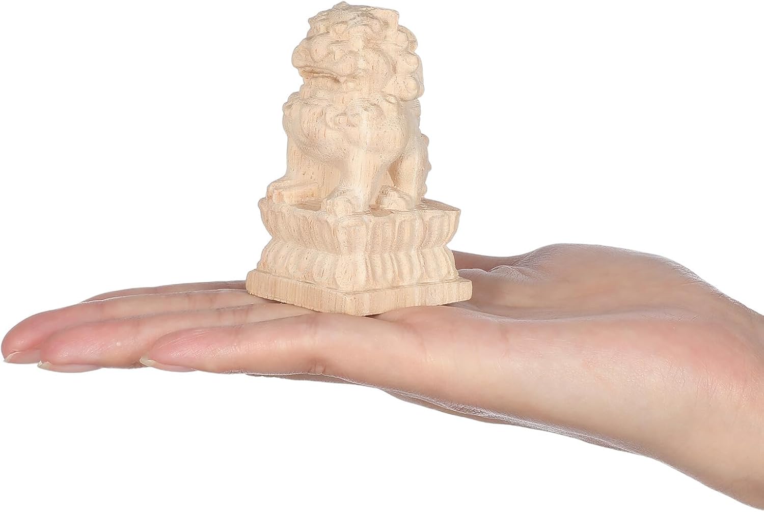 VANZACK Wood Carved Lion Head Newel Post Finial 4x4x7 Inch Delicate Wooden Railing Cap Decorative Post Topper for Staircase and Fence Home Décor