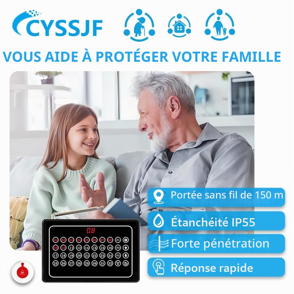 Système d'Appel sans Fil, Bipper Hopital, Bipeur Restaurant, Bouton d'Appel Malade Hôpital, Bouton d'Appel Client Restaurants/Hôtels/Café, pour Appeler Serveur/Infirmière(10 Bouton+1 Écran)