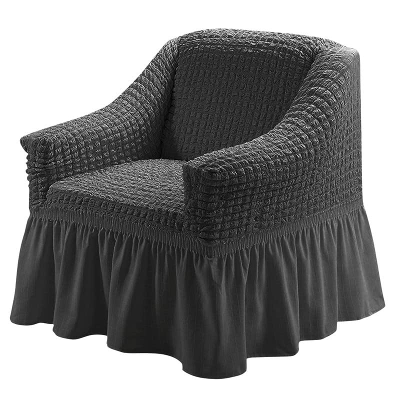 jianyana Sofa Cover 1 Seater with Armrests, 1 Piece Stretch Seersucker Sofa Slipcover with Skirt, Washable and Durable Furniture Protector Cover with Hem