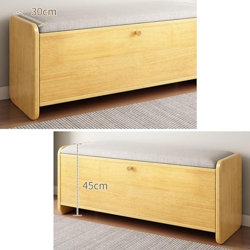 Wooden Shoe Cabinet with 2 Foldable Drawers, Entryway Bench with Solid Wood Frame, Padded Seat for Bedroom & Hallway, White, 80cm Storage Solution