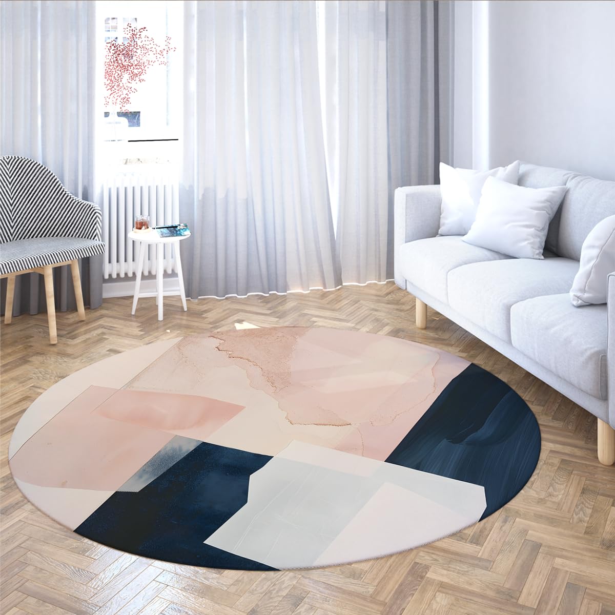 Tapis rond moderne abstrait antidérapant pour éviter les chutes et simplifier le ménage