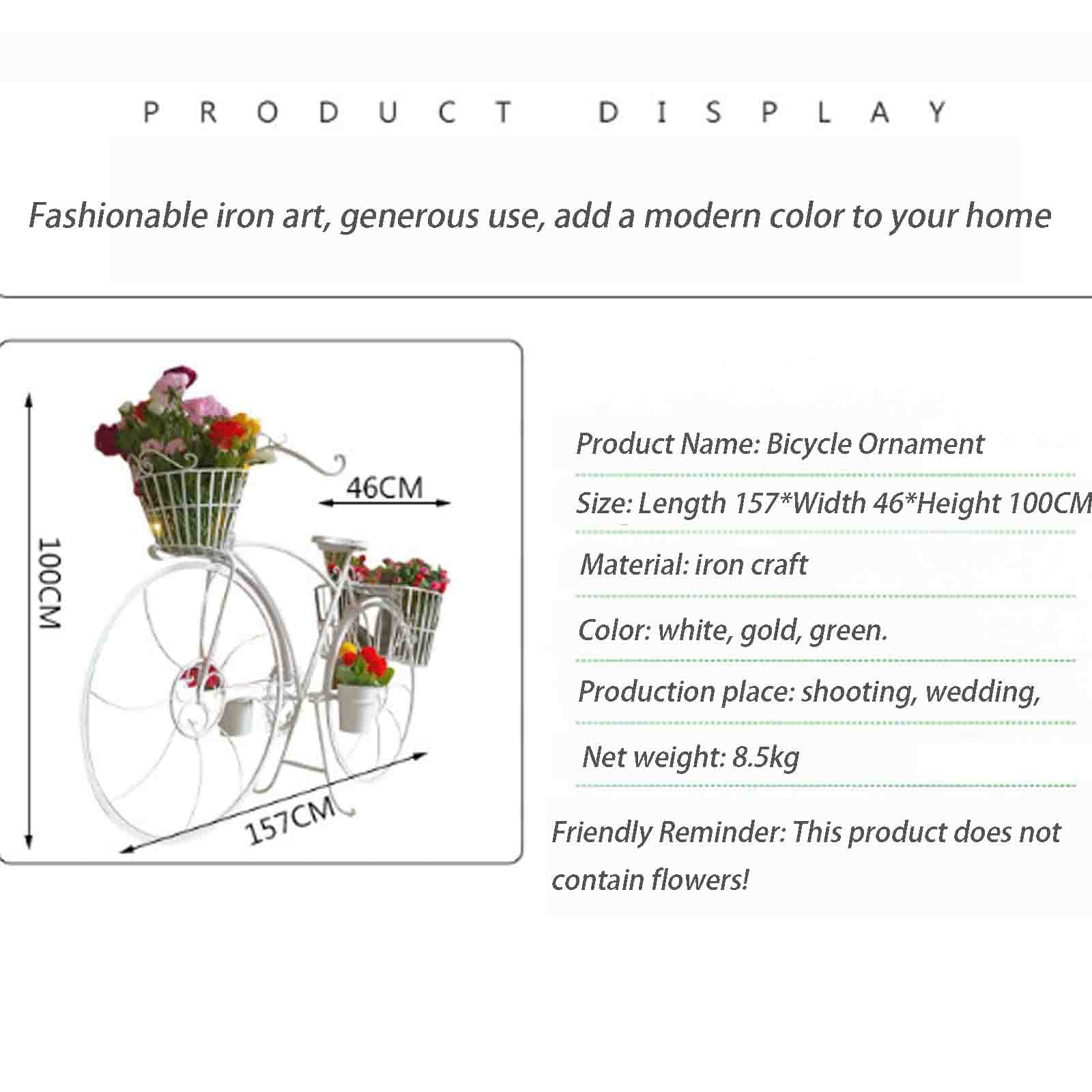 Supporto Per Fioriera In Metallo – Design Bicicletta Bianca – Decorazione Da Giardino