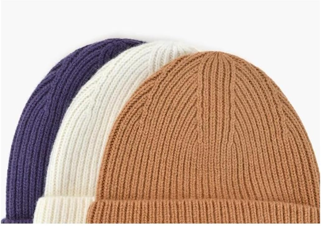 Women's Solid Wool Knitted Versatile Cold Thickened Warm Beanie Cap Hat
