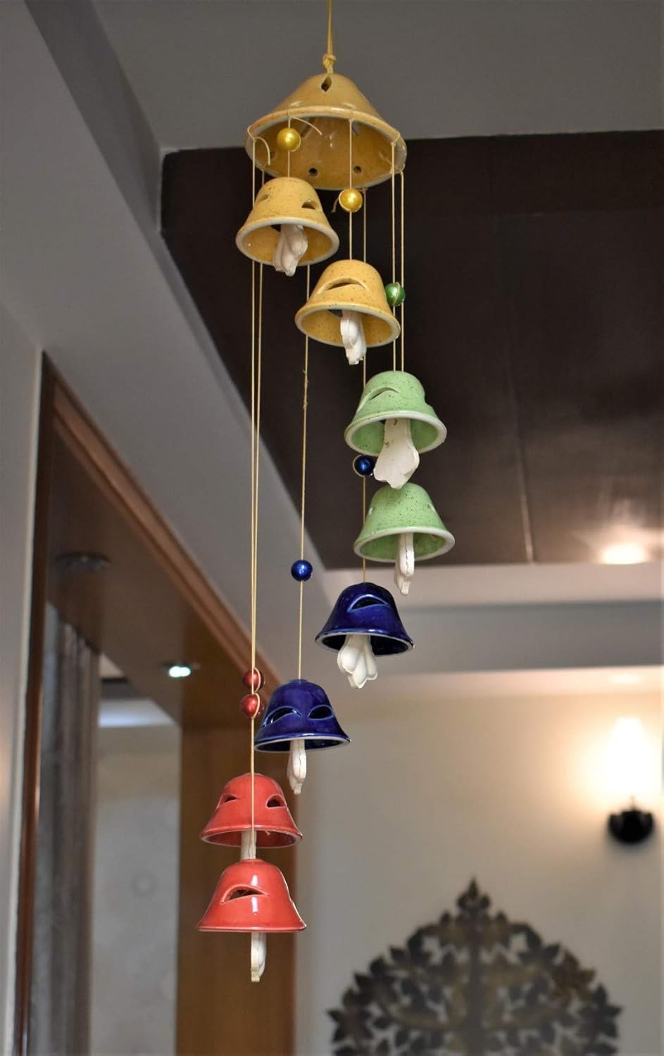 Shriyam Craft Ceramic Multicolor Wind Chime Bell Shape for Balcony Bedroom Garden Outdoor with Great Melodious Sound 8 Bells Ceramic Wind Chime (27 inch), Pack of 1 (Multi Color)-picture-14