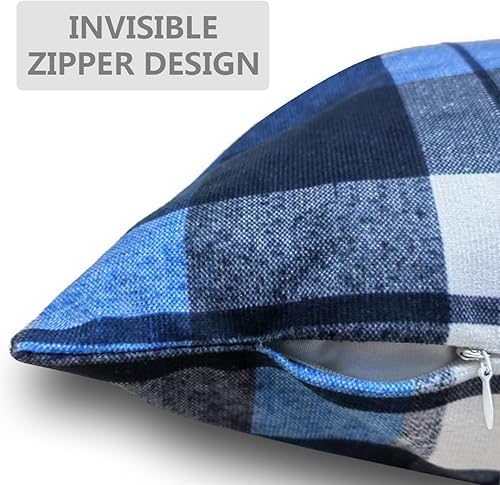 Miniatura 4 de Juego de 2 fundas de almohada decorativas a cuadros azules de 18 x 18 pulgadas, fundas de almohada azules y grises para sofá de sala de estar y