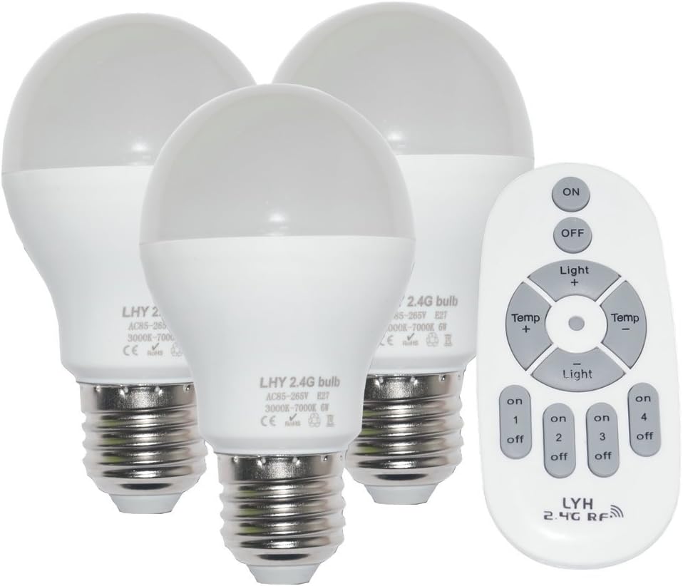 6W E27 Smart LED Light Bulbs Dimmable with 2.4GHz Wireless 3-Zone Remote Control - Adjustable Color Temperature (Warm/Cool) and Brightness 3 Pack (3 Bulb+1 Remote)