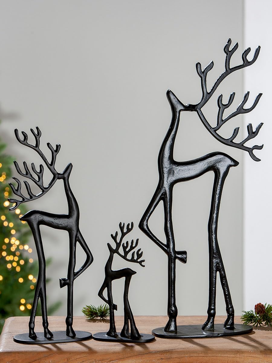 Casablanca Sculpture de Renne en Aluminium Noir Avent Décoration de Noël XL Hauteur 37,5 cm