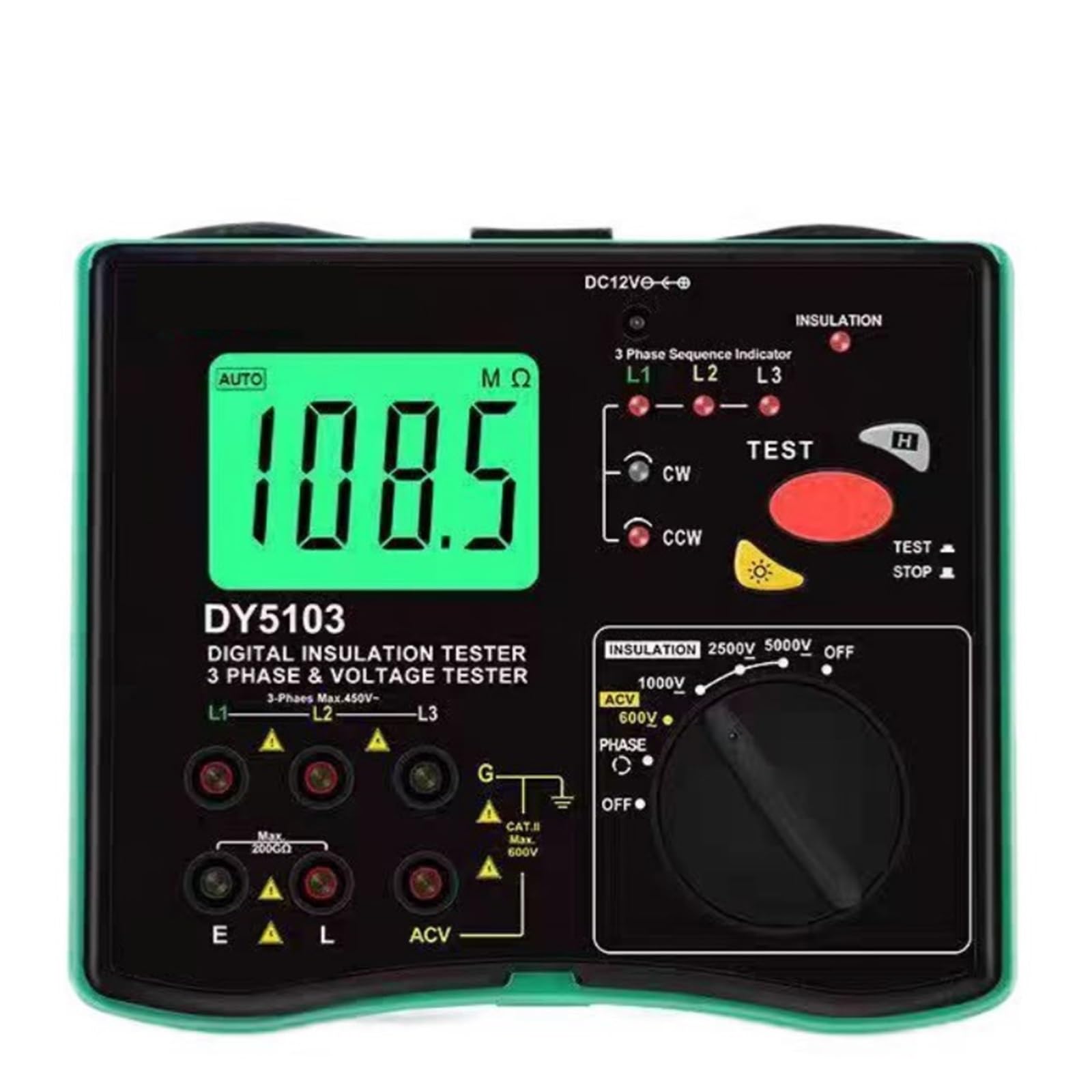Medidor de Resistencia, Probador de resistencia a tierra con abrazadera digital DY5103, medidor de ohmios de tierra de 0,1-200 Ω
