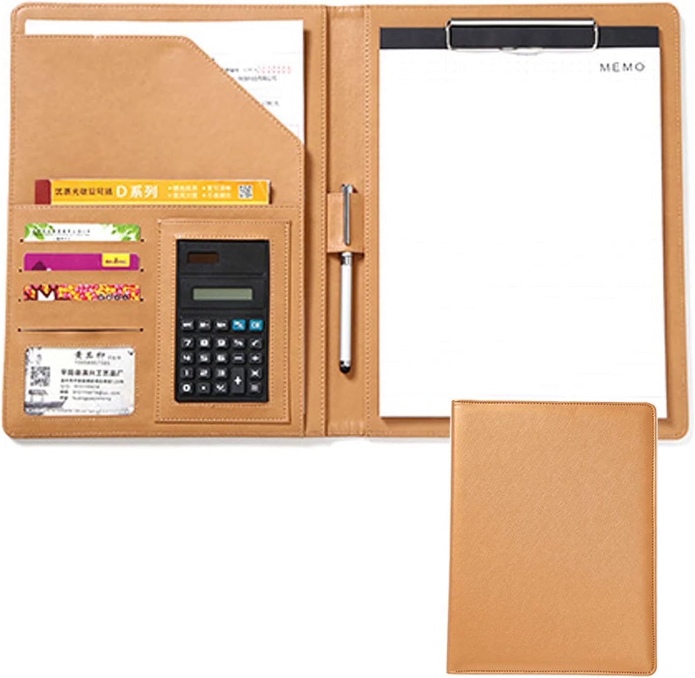 VHJdtE Folder, Writing Pad Business PU with Calculator Faux Leather Storage Clipboard for Conference Documents Work(Geel)