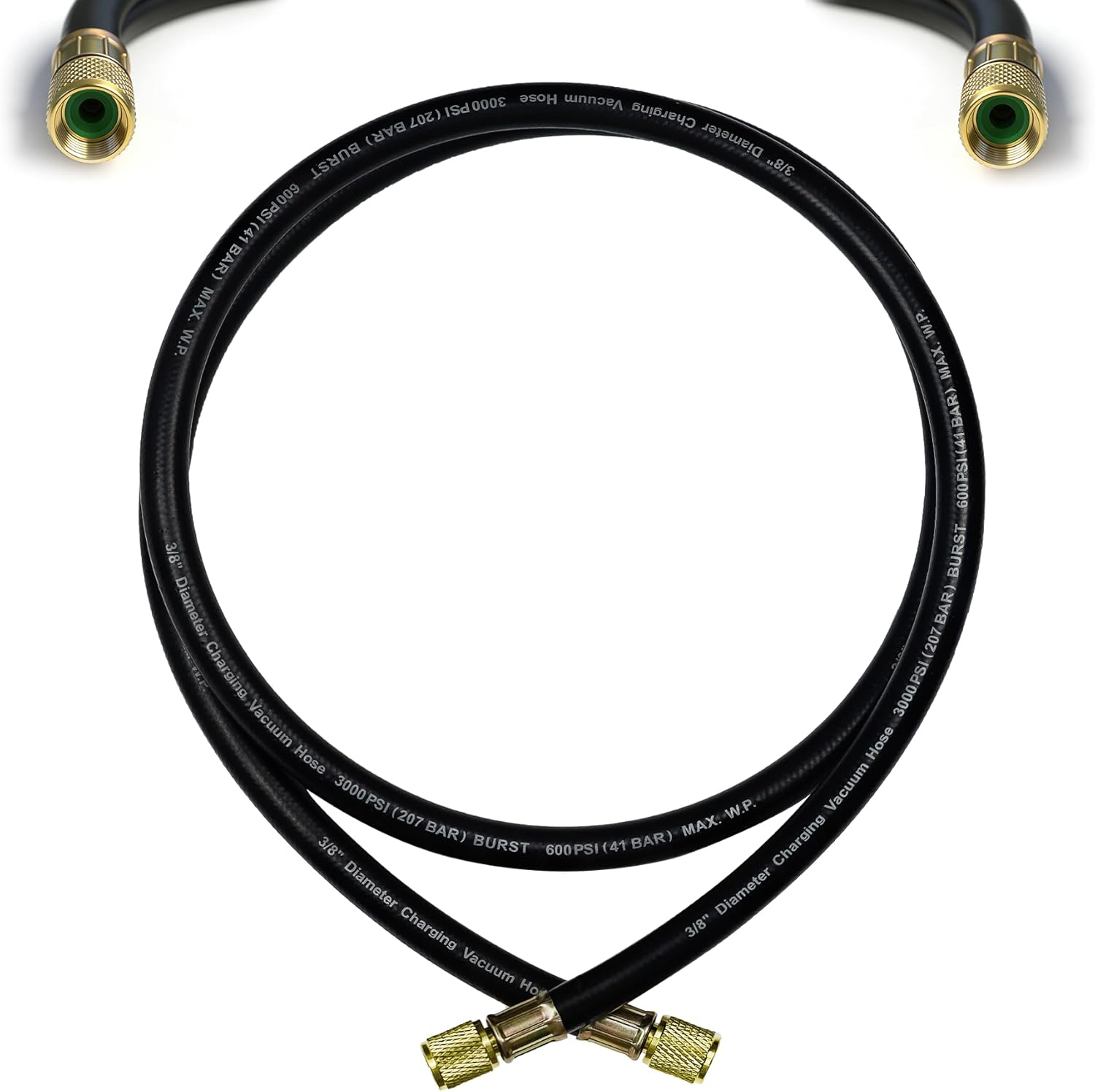 Upgrade 6FT 15672 3/8inch Heavy Duty Charging/Vacuum Hose, 3/8" to 3/8" Fittings, 6 Ft HVAC Hose, 600 PSI Working Pressure, 3000 PSI Burst Pressure, Compatible with Most Refrigeration & AC Equipment