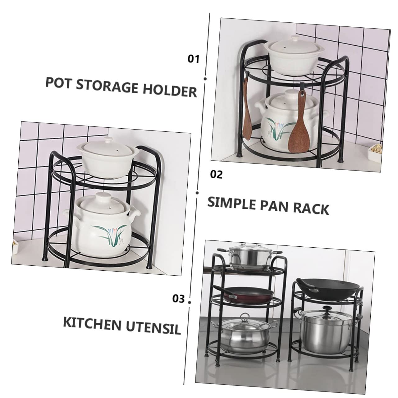 Cabilock 1Pc Detachable Storage Rack Multi Functional Kitchen Pot Organizer Two Layer Design for Efficient Vertical Storage Easy to Clean Construction Black