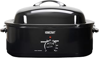 HomeCraft Electric Roaster Oven, 18-Quart Capacity for Turkey, Chicken, Meat, Vegetables, Full-Range Temperature Control, Lift-Out Rack, and Removable Enamel Pot Included, Black