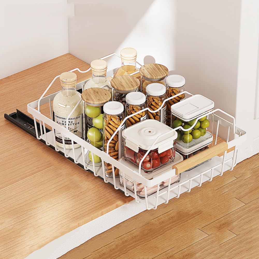 GarveeLife Telescopic Drawer Extendable Drawer for Kitchen Cupboard Organiser Metal Slide Out Drawers Kitchen Pantry