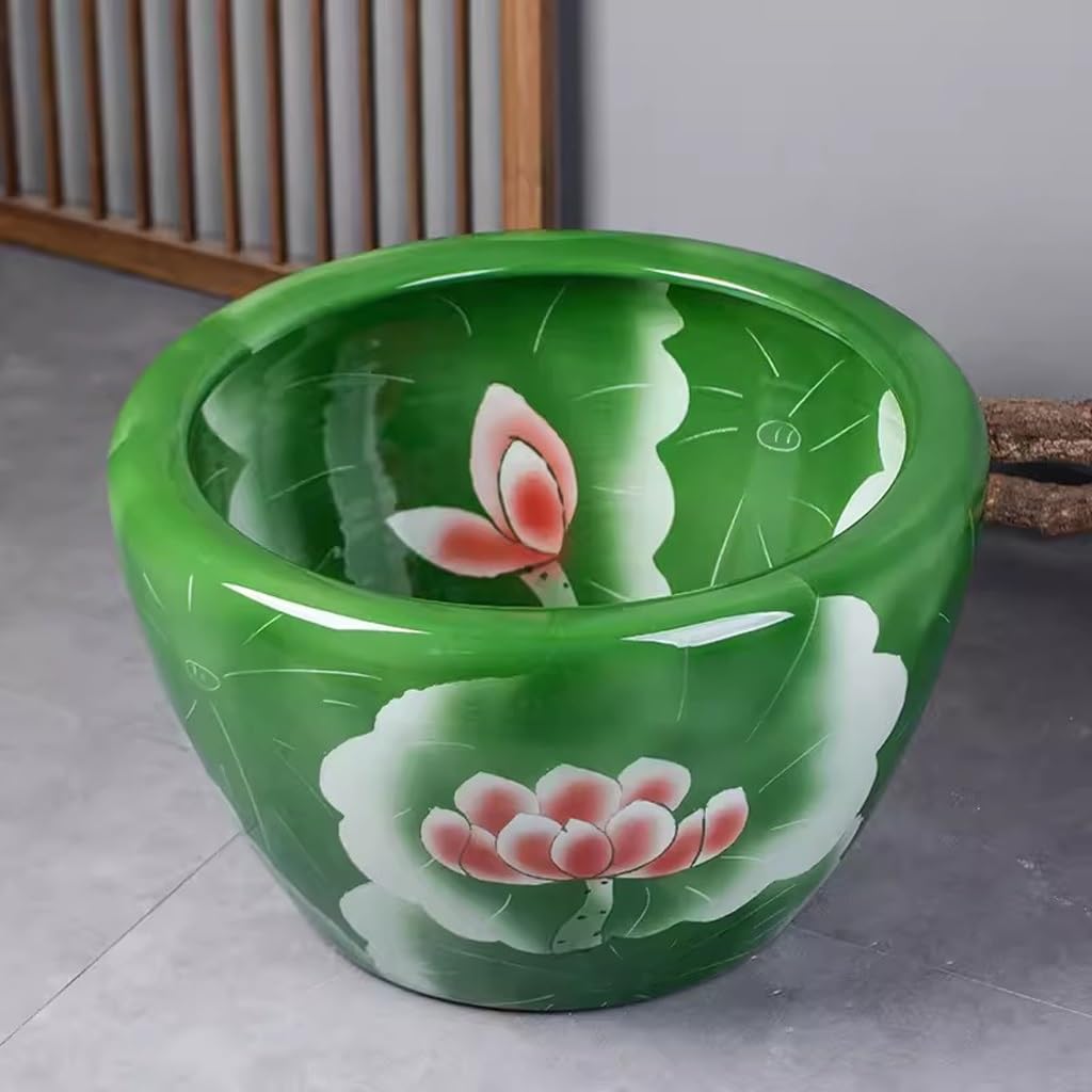 Small Fish Tank Ceramic Fish Tank Water Tank Fish Farming Balcony Green Water Lily Lotus Tank Outdoor Courtyard Large Tank Fish Tank Fish Tank Kit(52cm)