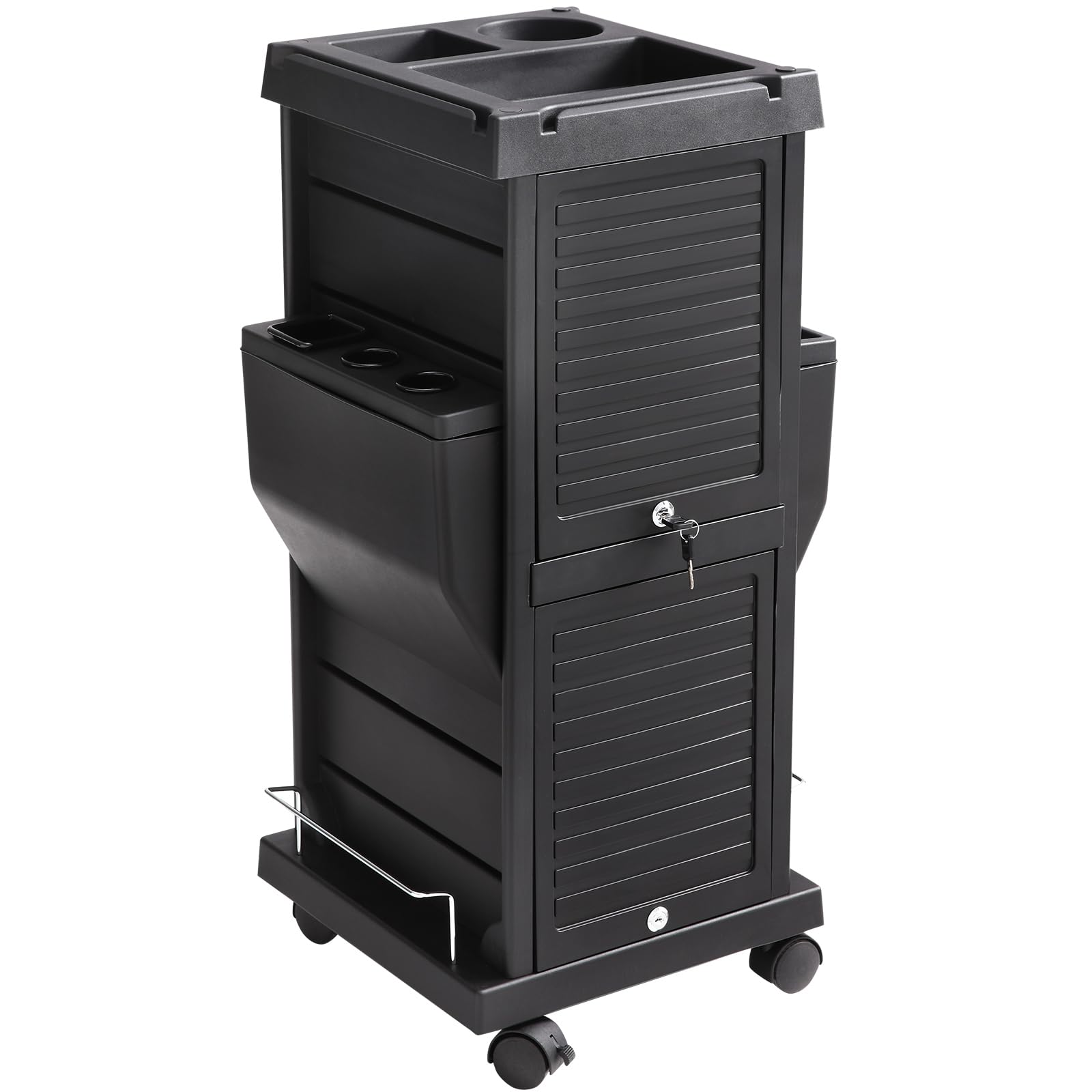 VEVOR Chariot organisateur de salon de coiffure, station sécurisée avec 6 plateaux amovibles et support d'appareils, chariot de barbier durable avec roulettes verrouillables