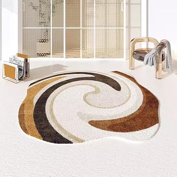 Black Brown Minimalist Modern Swirl Shaped Rug for Living Room Bedroom Dining Room Home Office Kitchen Irregualr Shape Carpet Ultra Washable Indoor Outdoor 6x6 Area Rug