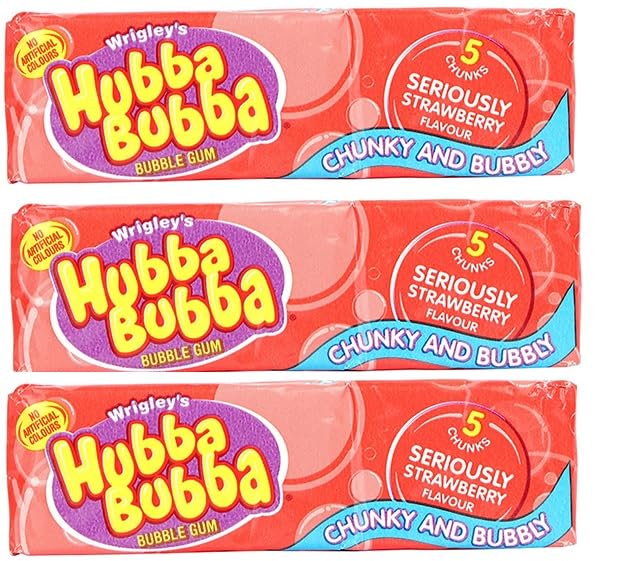 Hubba Bubba Seriously Strawberry 5 Chunks Chewing Gum 35g (Pack of 3)