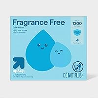Vista 1 de up and up Fragrance Free Baby Wipes, 1200 Count, 99% Water Formula, Hypoallergenic, Plant-Derived Ingredients, Soft and Durable, 12 Packs