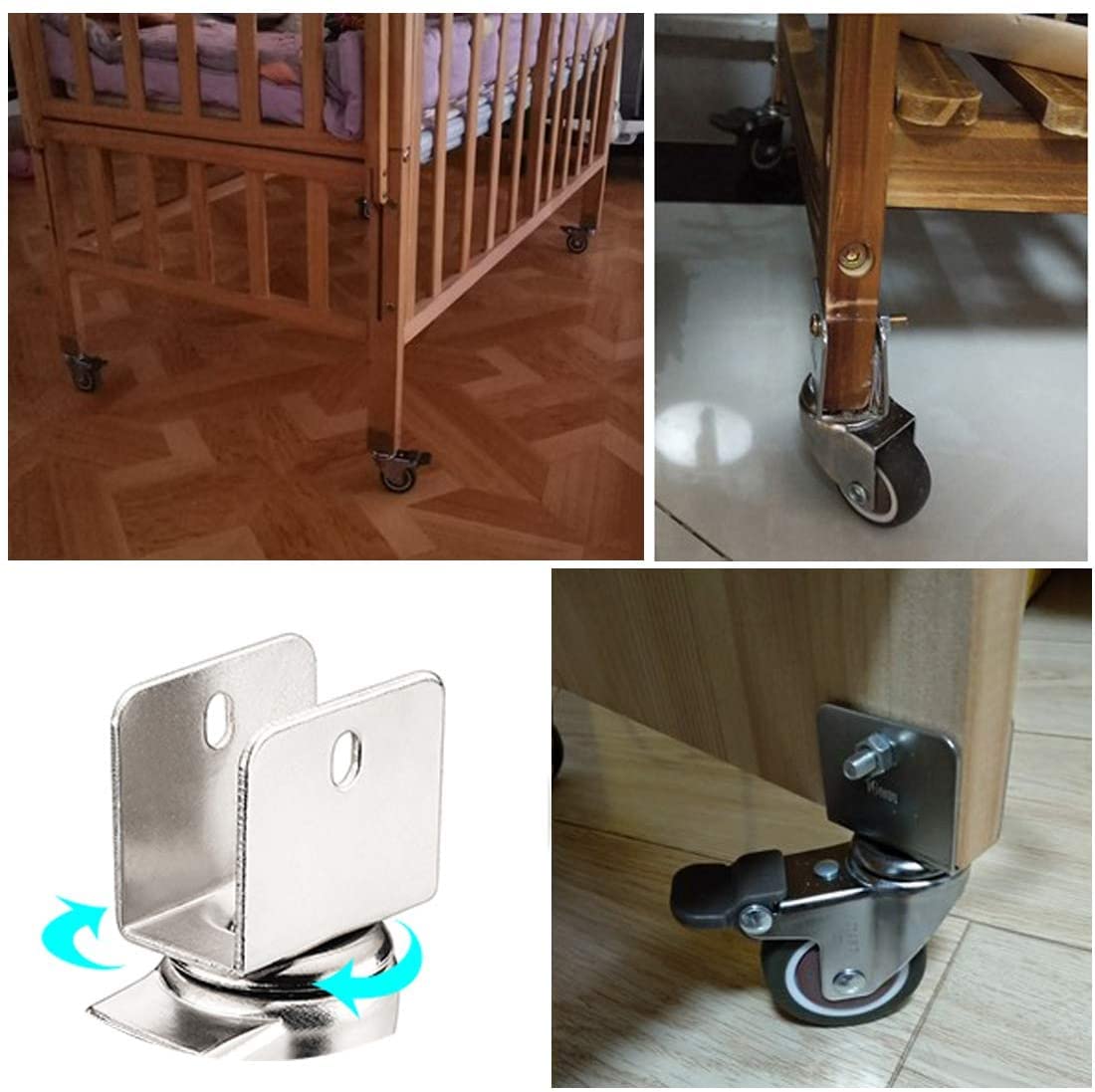 Kółka zamienne, kółka obrotowe do łóżeczek dziecięcych z uchwytem w kształcie litery U, kółka meblowe o średnicy 50 mm (2 cale), kółka obrotowe do przemieszczania, kółka o dużej wytrzymałośc