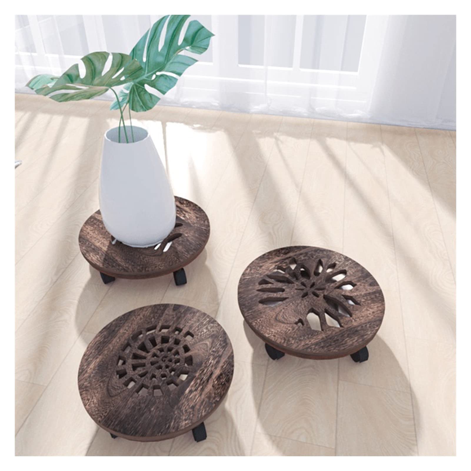 Bonsai stojak z litego drewna mobilna doniczka podstawowa taca uniwersalna koło dom wałek talerz na kwiaty z tacą na wodę bonsai stojak na rośliny doniczkowe stojak na rośliny doniczkowe (L)