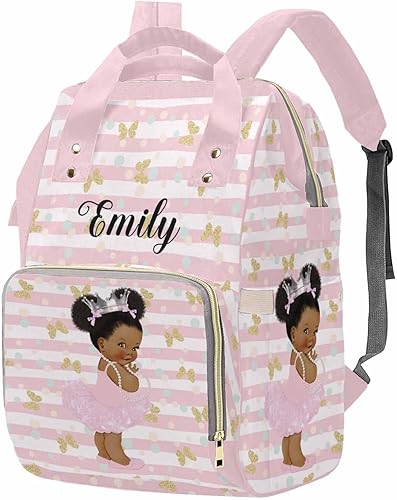 M YESCUSTOM Bolsa de pañales personalizada de color arcoíris con linda princesa africana para mujer 0109-a11 Mochilas Daypack