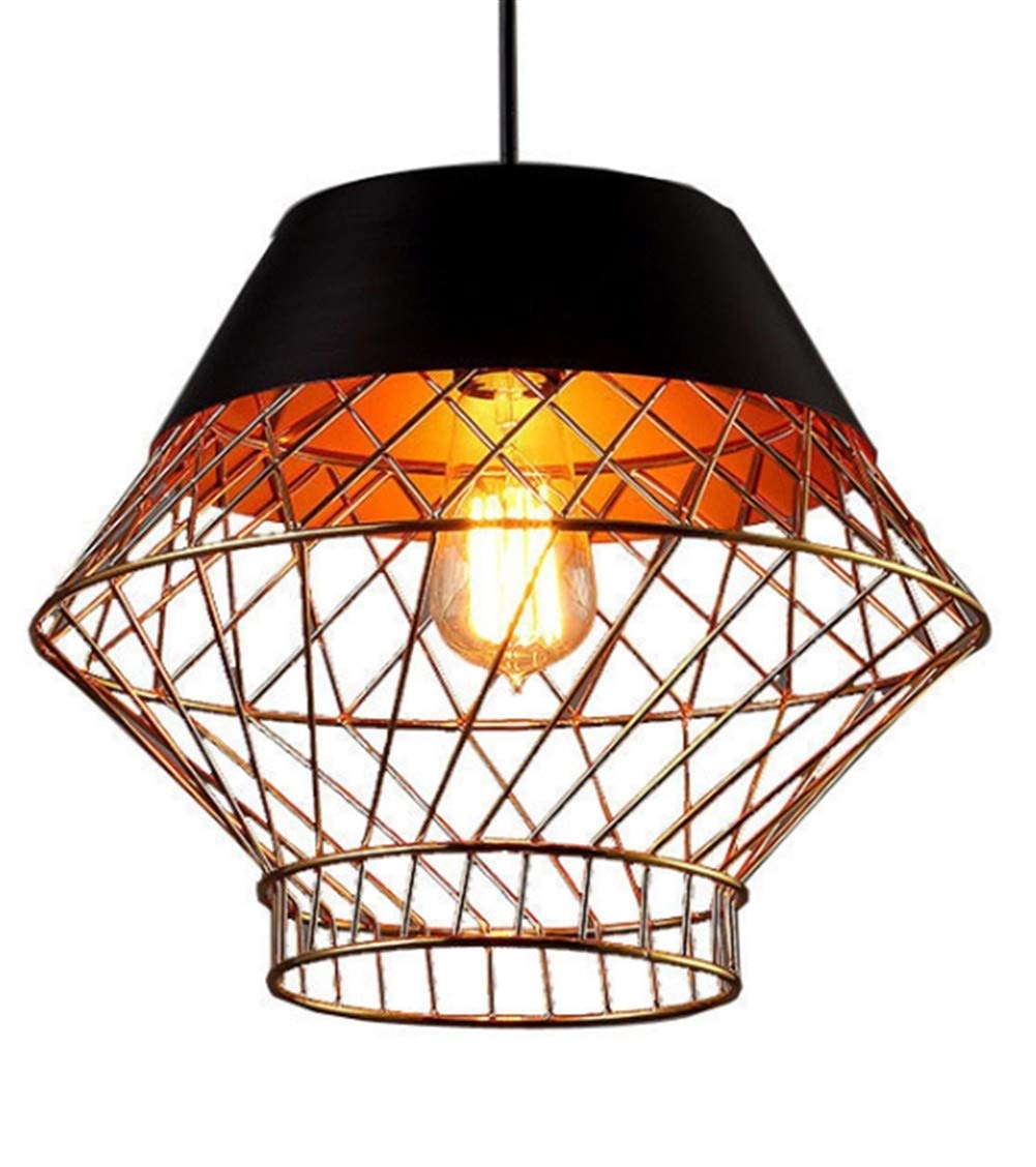 Suspension industrielle en fer rétro forme cage d'oiseau avec douille de lampe E27 - 8