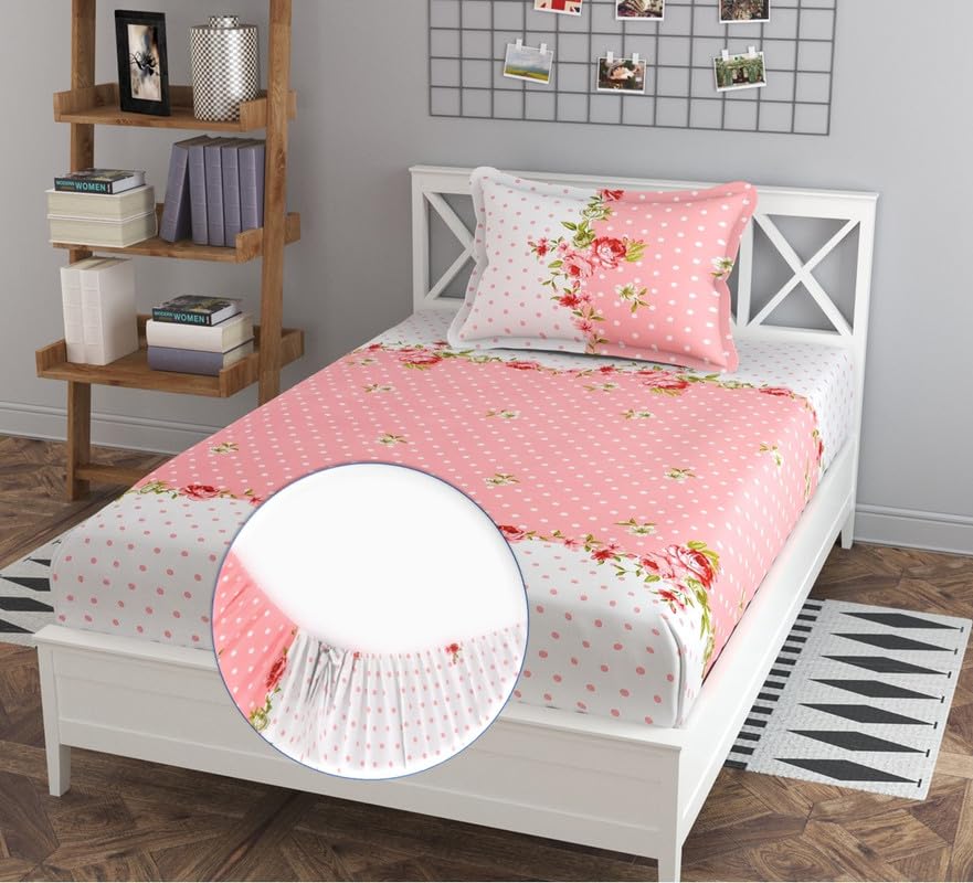 Luxury Trends Premium Microfiber Elastic Fitted Bedsheets with 1 Pillow Covers | Single Mattress Bed with All Around Elastic 200 TC Supersoft | Size - 72 x 36 +6 inches | Floral, Pink & White (B0CKNRYS8B) Amazon Price History, Amazon Price Tracker