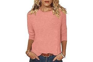 Relaxed Fit Womens 3/4 Sleeve Cotton Tops Casual Basic Loose Round Neck T-Shirts