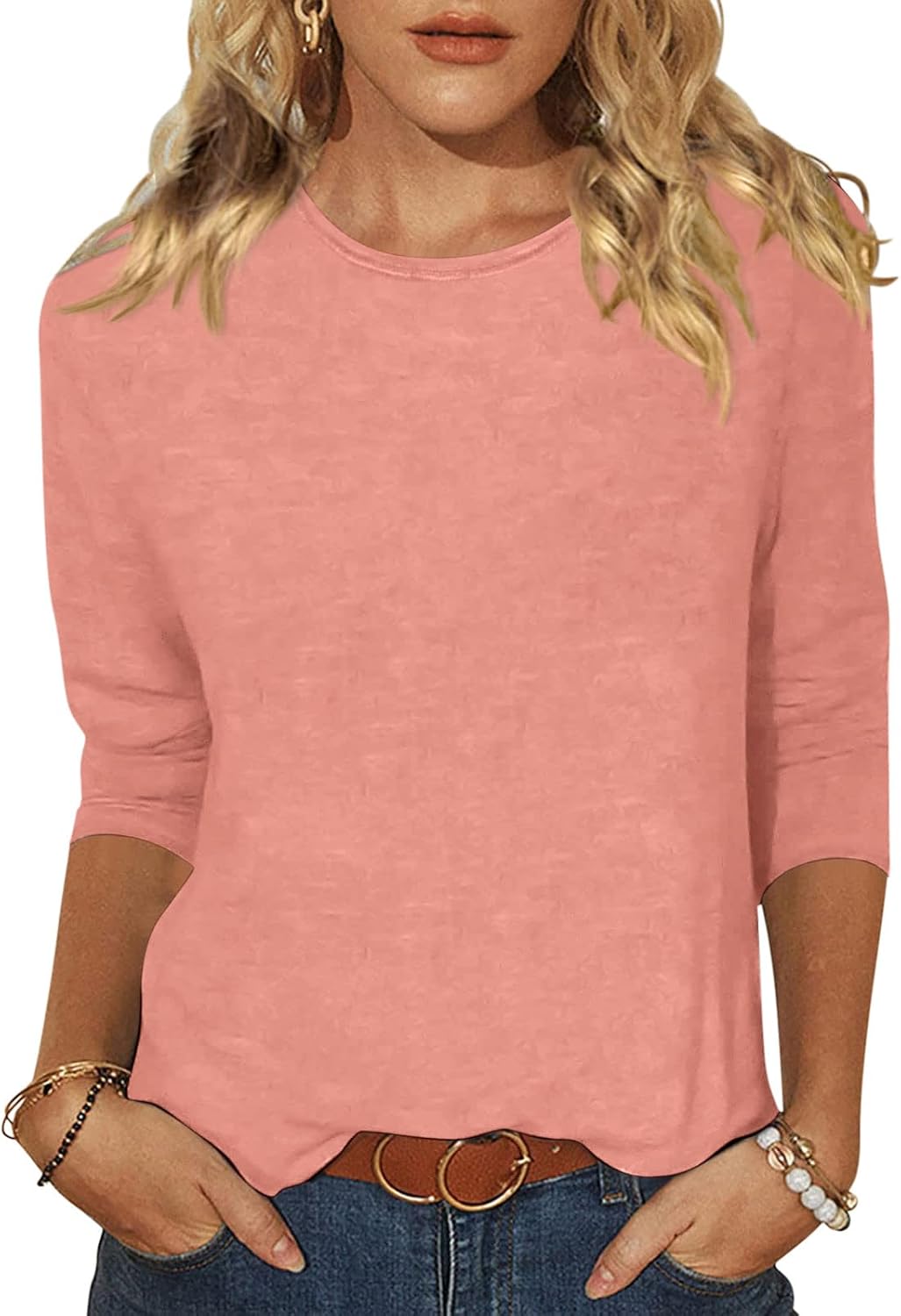 EADINVE Women’s Casual 3/4 Sleeve T-Shirts Round Neck Cute Tunic Tops Basic Tees Blouses Loose Fit Pullover