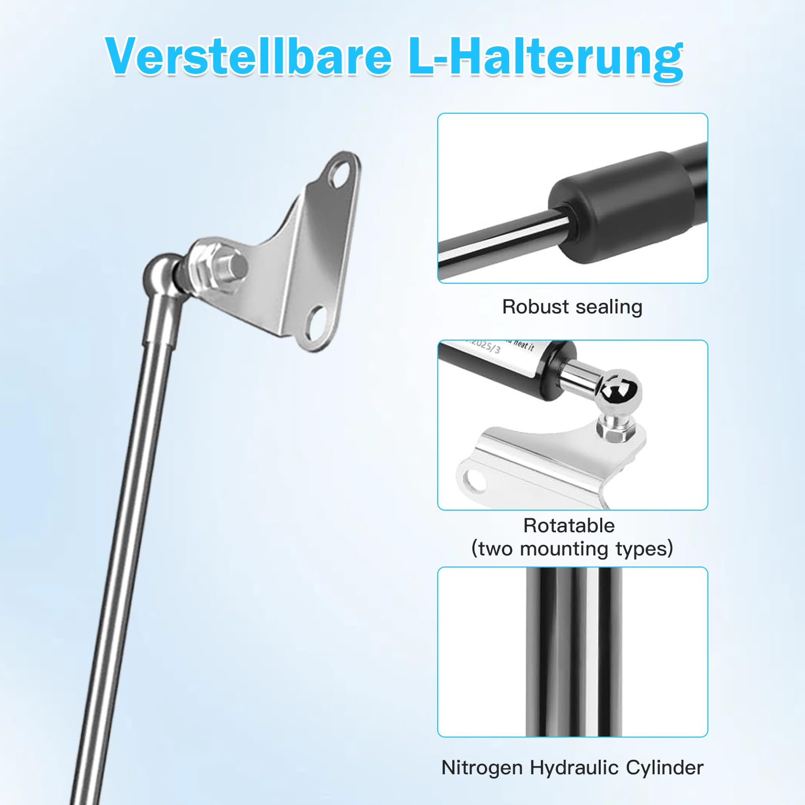 Gasdrukveer, 380 mm, 20 kg/200 N, 2 stuks, universeel regelbaar, zware