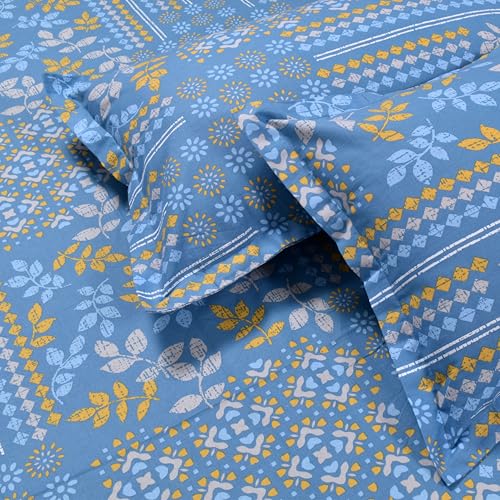 Image of Huesland by Ahmedabad Cotton 144 TC Cotton Elastic Fitted Bedsheet for Double Bed with 2 Pillow Covers | 60 x 78 inches