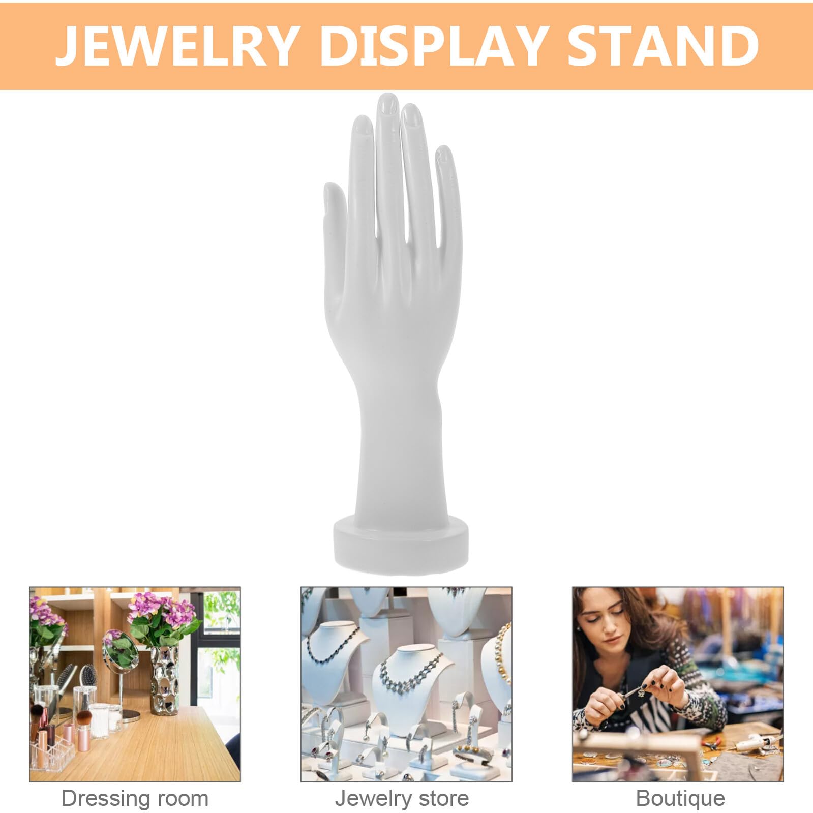 Handmodell für Schmuckpräsentation Realistische Mannequin-Hand Ring und Armbandhalter Deko-Hand mit Sockel für Heim und Geschäft Ausstellungsrequisit für Nagelarbeiten