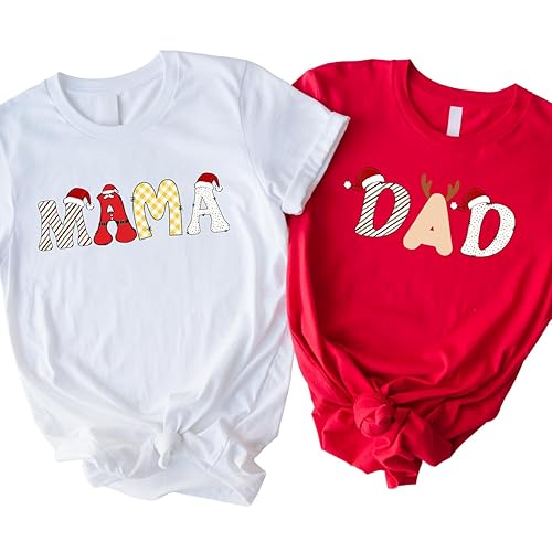 Christmas Matching Mama and Dada Shirts, Family Pajama Shirts, Holiday Pregnancy Reveal Shirts, Couples xmas Shirts