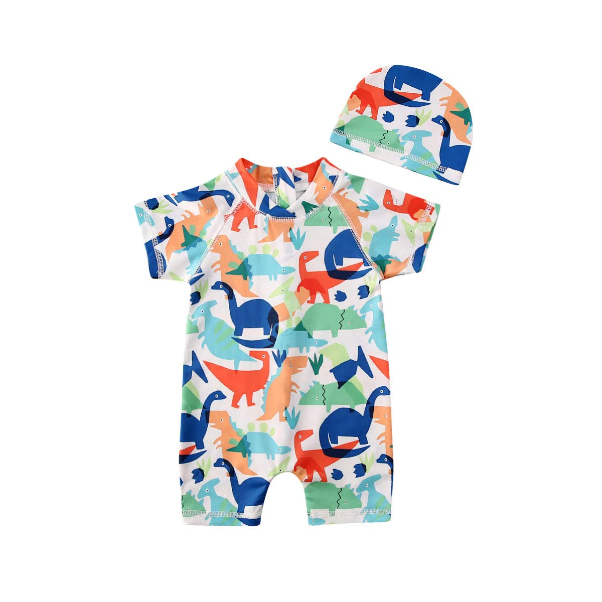 XIXIMAON Traje de Baño para Bebé Niño Bañador Mono con Gorro Anti UV Ropa de Baño con Protección Solar Juego Ropa de Natación Jumpsuit de Manga Corta con Cremallera para Mar Piscina