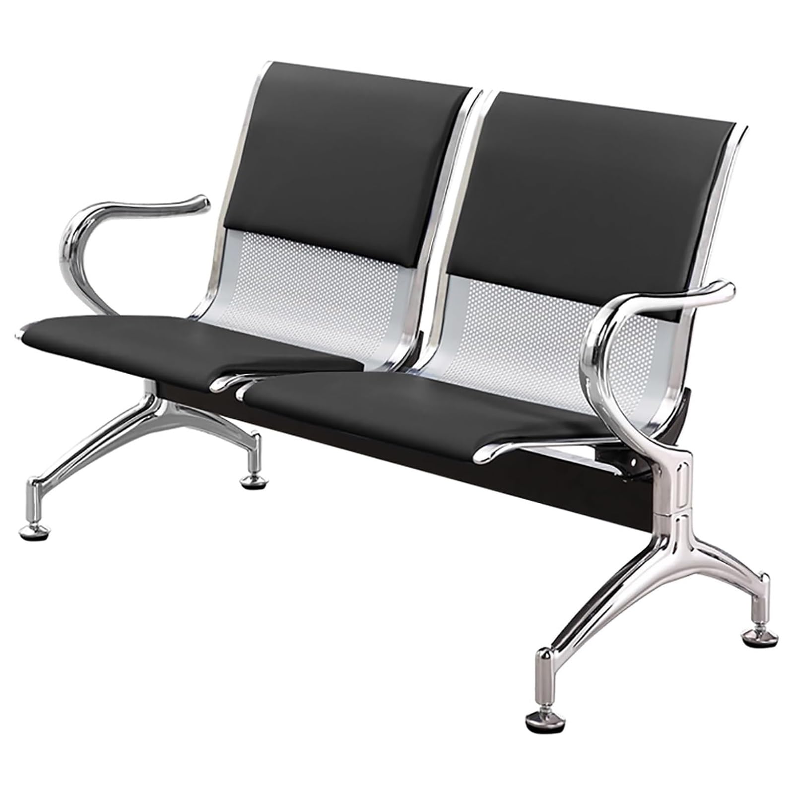 SnamicE Waiting Room Chairs,2-Seat Reception Chairs with PU Cushion, Lobby Waiting Chair with Arms & Backrest, 880 lbs Capacity, Ideal for Airport, Bank, School,Black