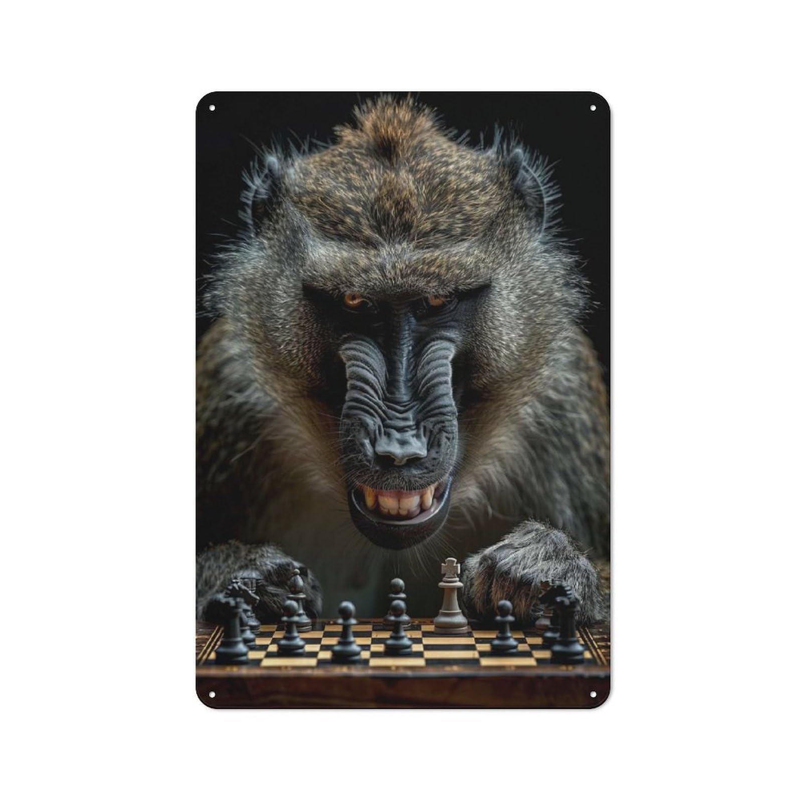 Junmoney Style-4 Baboon Chess Vintage Metal Wall Sign 30X20cm For Kitchen Or Home Bar, For Garage, Workshop And Man Cave Decoration