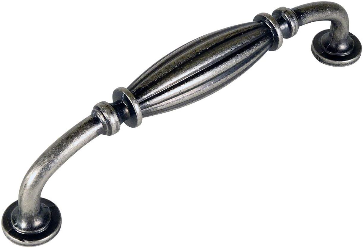 Cosmas 10 Pack 7120WN Weathered Nickel Country Style Cabinet Hardware Ribbed Handle Pull - 5" Inch (128mm) Hole Centers
