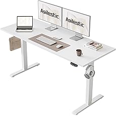 Furmax Electric Height Adjustable Standing Desk Large 55 x 24 Inches Sit Stand up Desk Home Office Computer Desk Memory Preset with T-Shaped Metal Bracket, White