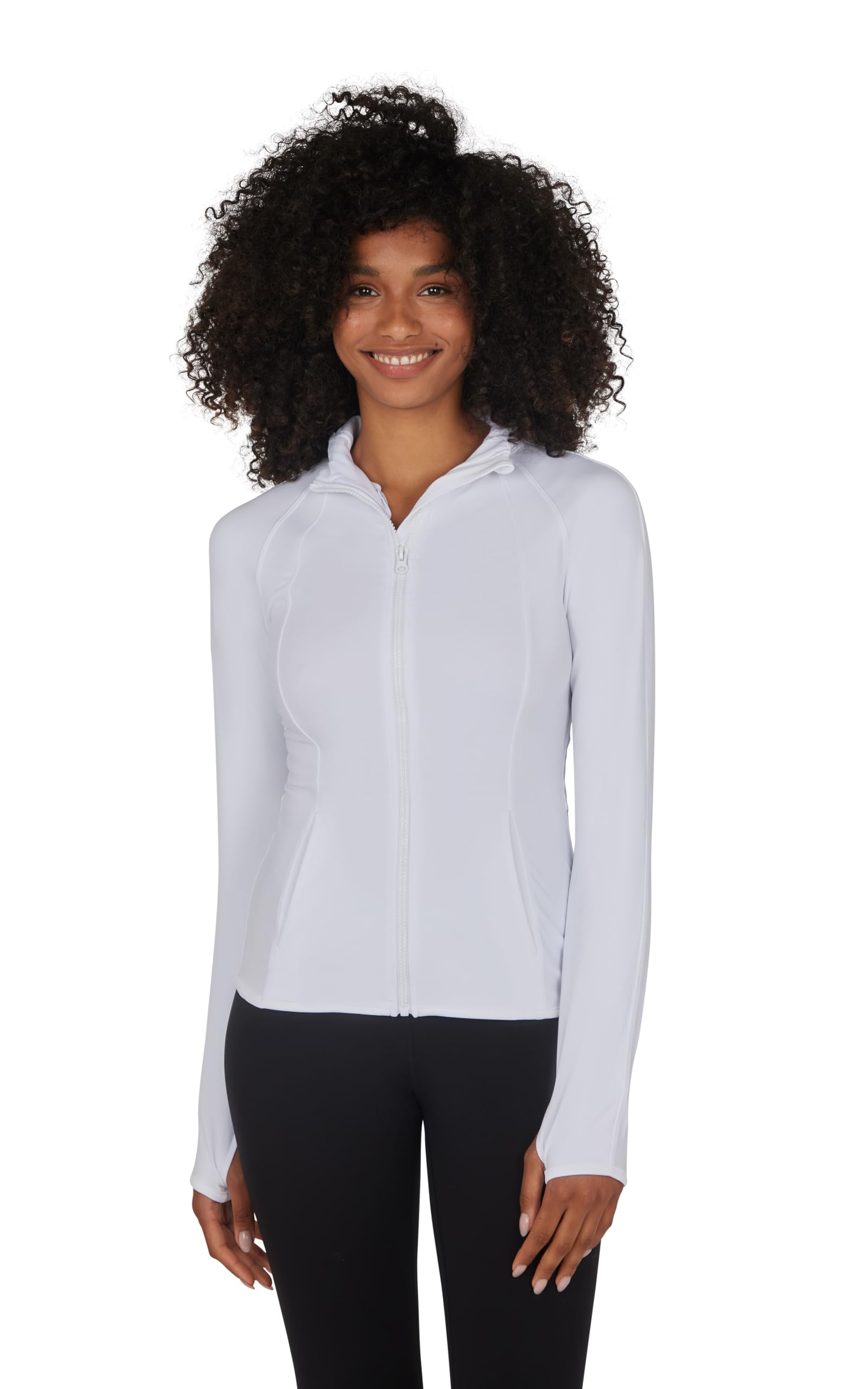 Yogalicious Womens Ultra Soft Lightweight Full Zip Yoga Jacket with Pockets, White, S