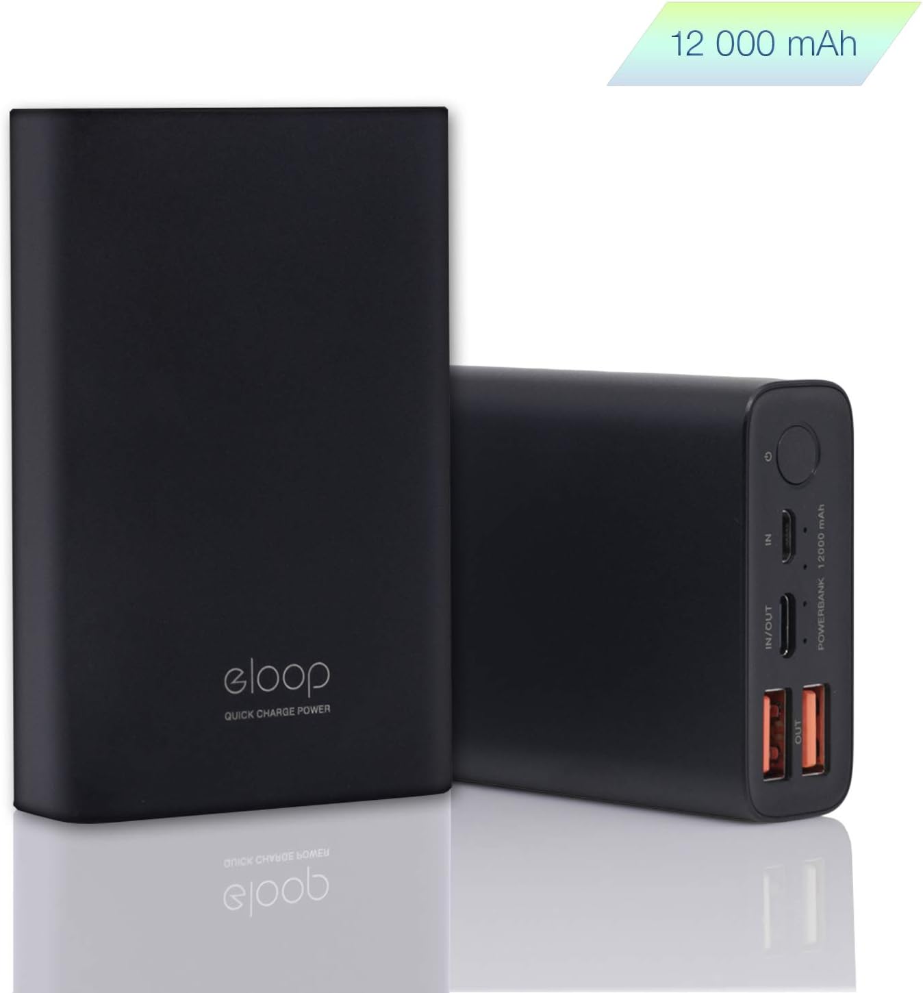 eloop Portable Charger 12000mAh External Battery Power Bank Compatible for iPhone, iPad, iPod, Samsung, most other Phones and Tablets Dual USB Output 2019 New Model (Black)