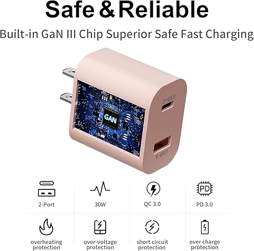 Miniatura 2 de Cargador GaN de 30 W para iPhone [certificado Apple MFI], USB C de doble puerto de carga rápida, adaptador de corriente USB A a Lightning de 5 pies,