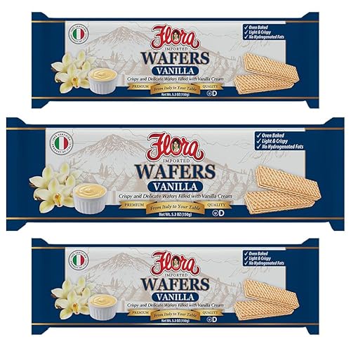 Flora Italian Wafers Vanilla – Crispy Italian Wafers Filled with Vanilla Cream – Oven-Baked – No Hydrogenated Fats – 5.3 oz (150g) - Vanilla
