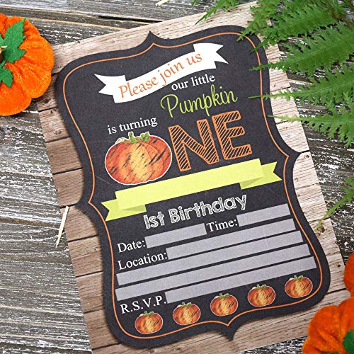 Chalkboard Pumpkin First Birthday Party Invitations, 20 5"X7" Fill In Cards With Twenty White Envelopes By Amandacreation™ #TOP5
